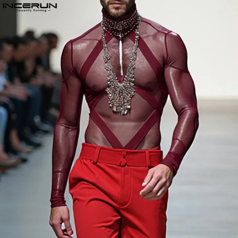 Sexy Mesh Splicing Bodysuit for Men image 1