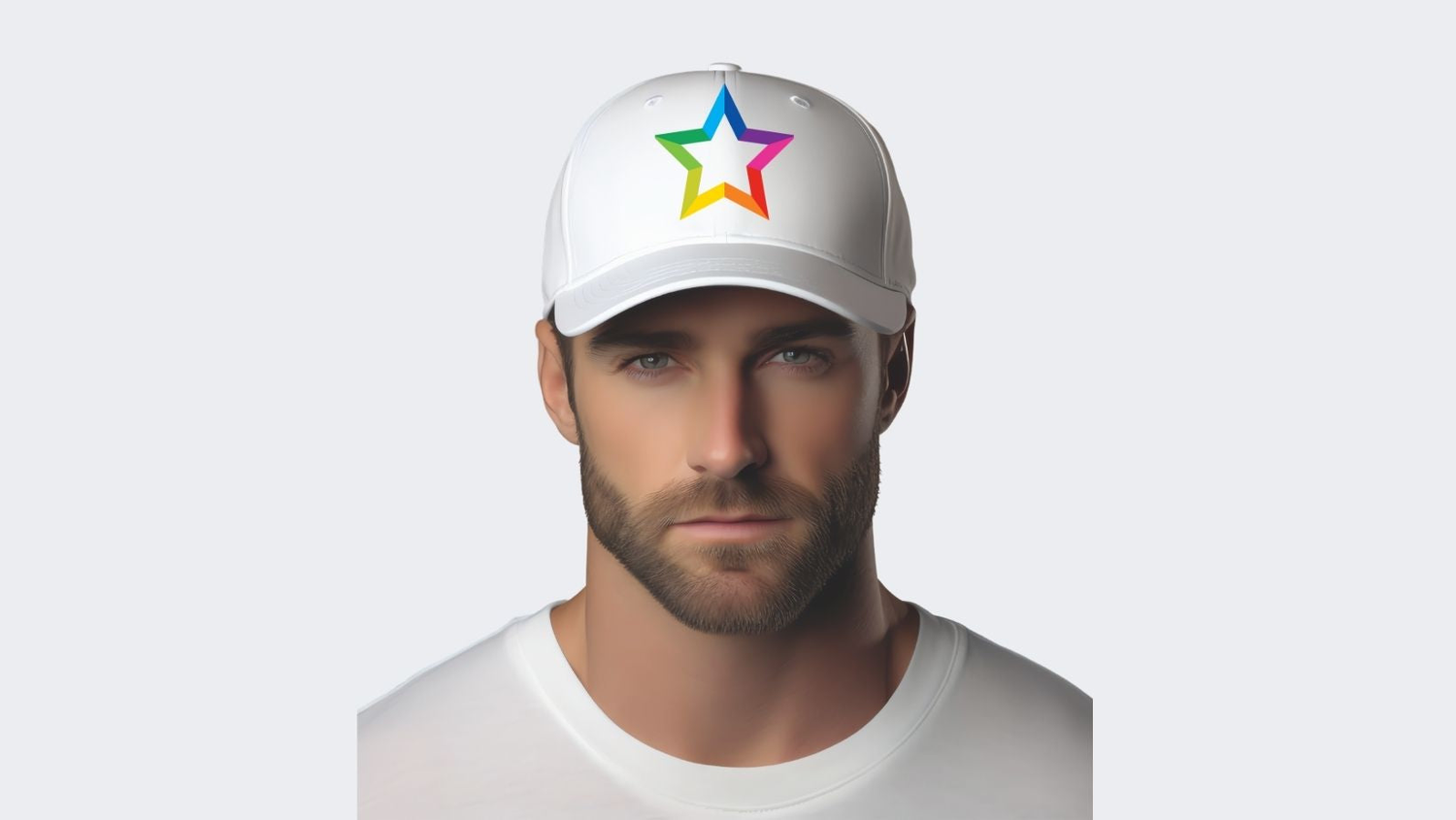 guy wearing a white cap with a rainbow star design-hats and caps collection