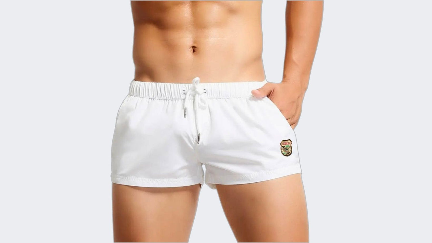 men in white swimming shorts