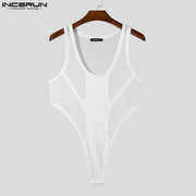 Mesh Splicing Bodysuit with High Slit image 4
