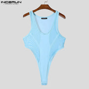 Mesh Splicing Bodysuit with High Slit image 3