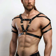 Men's PU Leather Adjustable Chest Harness Strap Gothic Punk Body Accessory for Club Party Cosplay Outfit