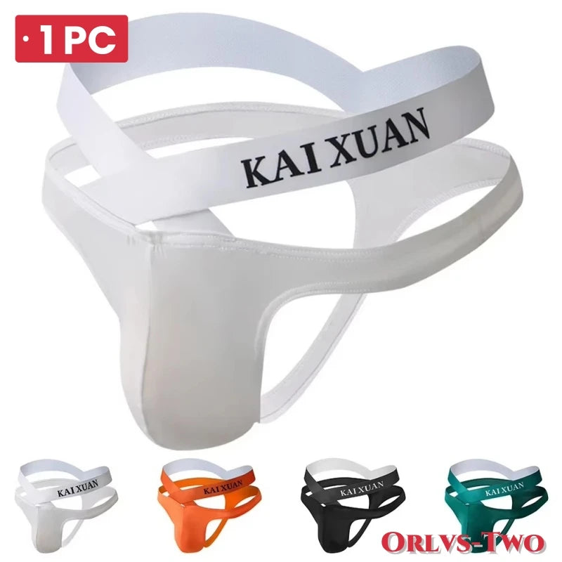 Men's Underwear Sexy Jockstrap Pouch Cuecas Man Ice Silk Panties Thongs Bikini Underpants