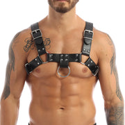 Men's PU Leather Adjustable Chest Harness Strap Gothic Punk Body Accessory for Club Party Cosplay Outfit