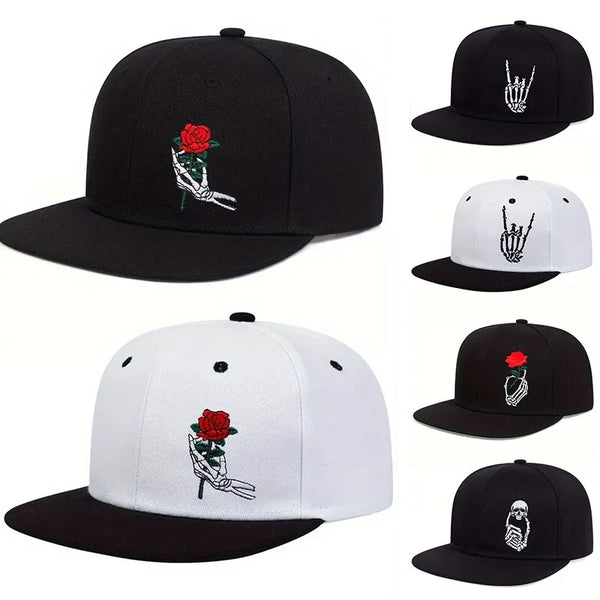 Skeleton Rose Embroidery Cap