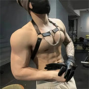 Men's PU Leather Adjustable Chest Harness Strap Gothic Punk Body Accessory for Club Party Cosplay Outfit