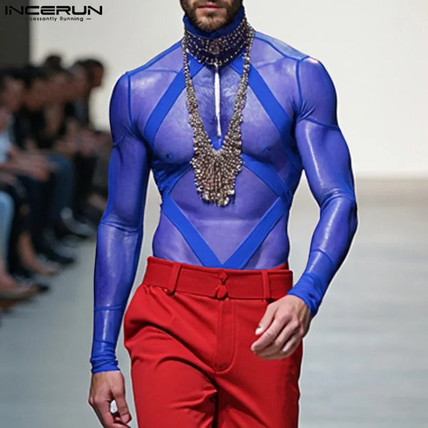 Sexy Mesh Splicing Bodysuit for Men