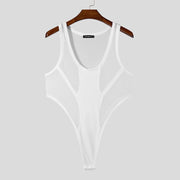 Mesh Splicing Bodysuit with High Slit image 11