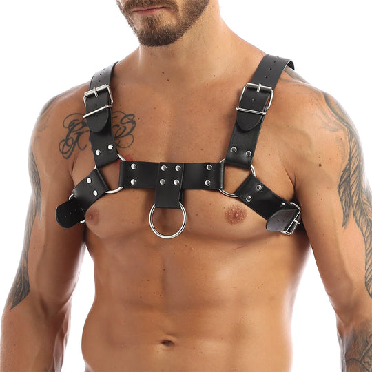 Men's PU Leather Adjustable Chest Harness Strap Gothic Punk Body Accessory for Club Party Cosplay Outfit