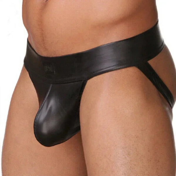 Men Sexy Lingerie Men's Jockstrap PU Leather Underwear Pouch Panties Low Waist Underpants Sensual Hombre Thong U Convex Briefs