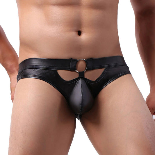 Bold Faux Leather Men's Jockstrap Briefs