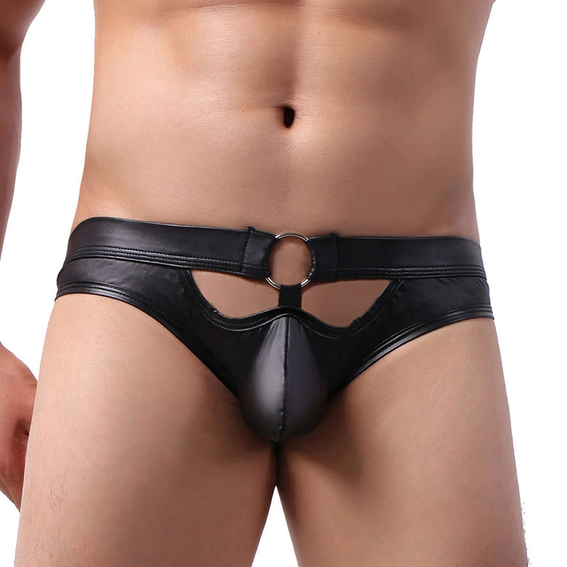 Bold Faux Leather Men's Jockstrap Briefs