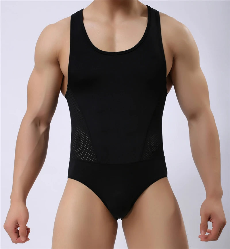 Breathable Mesh Bodysuits Leotard for Males