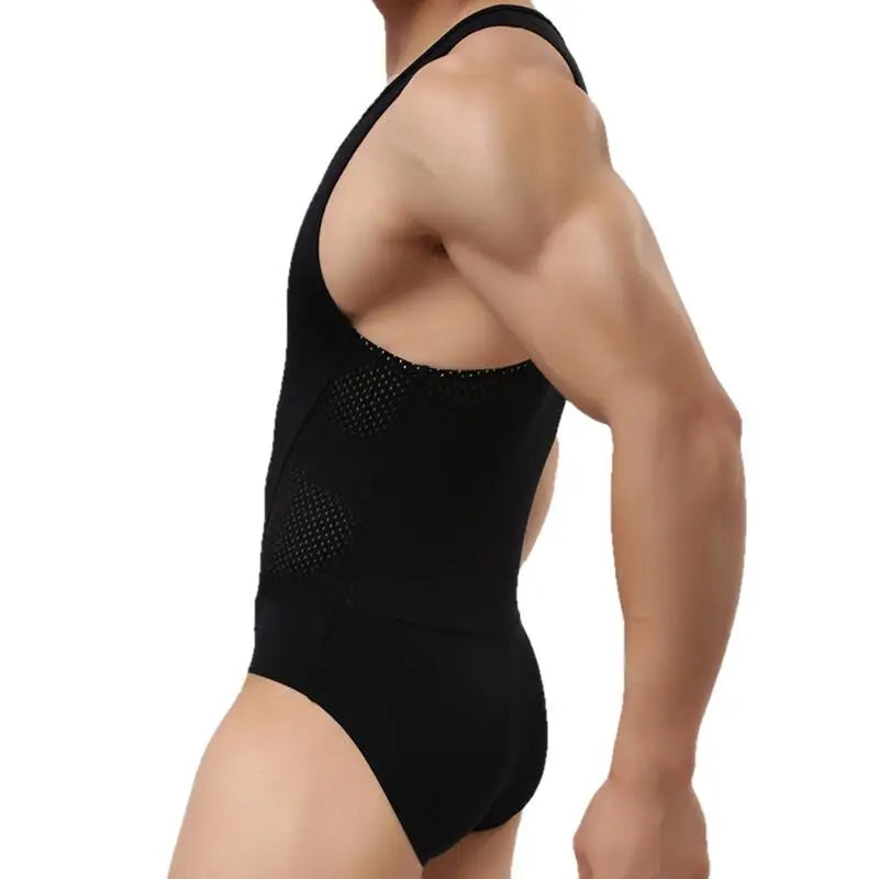 Breathable Mesh Bodysuits Leotard for Males