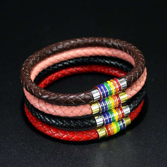 Fashion Gay Pride Rainbow Leather Bracelets