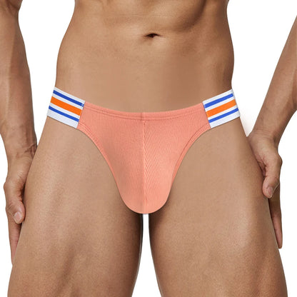 Sea Blue Striped Men's Cotton Bikini Briefs Pack