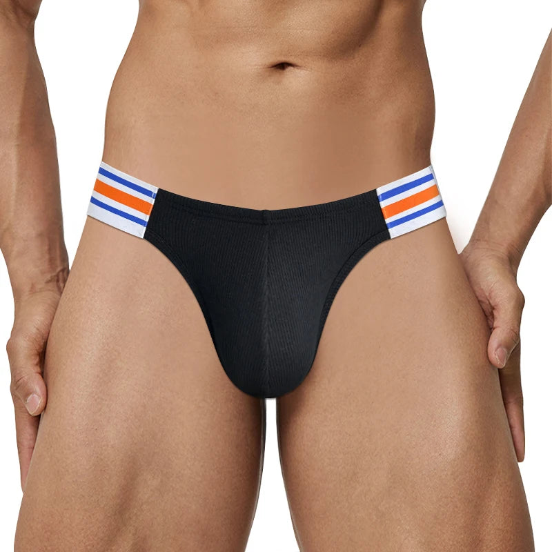 Sea Blue Striped Men's Cotton Bikini Briefs Pack