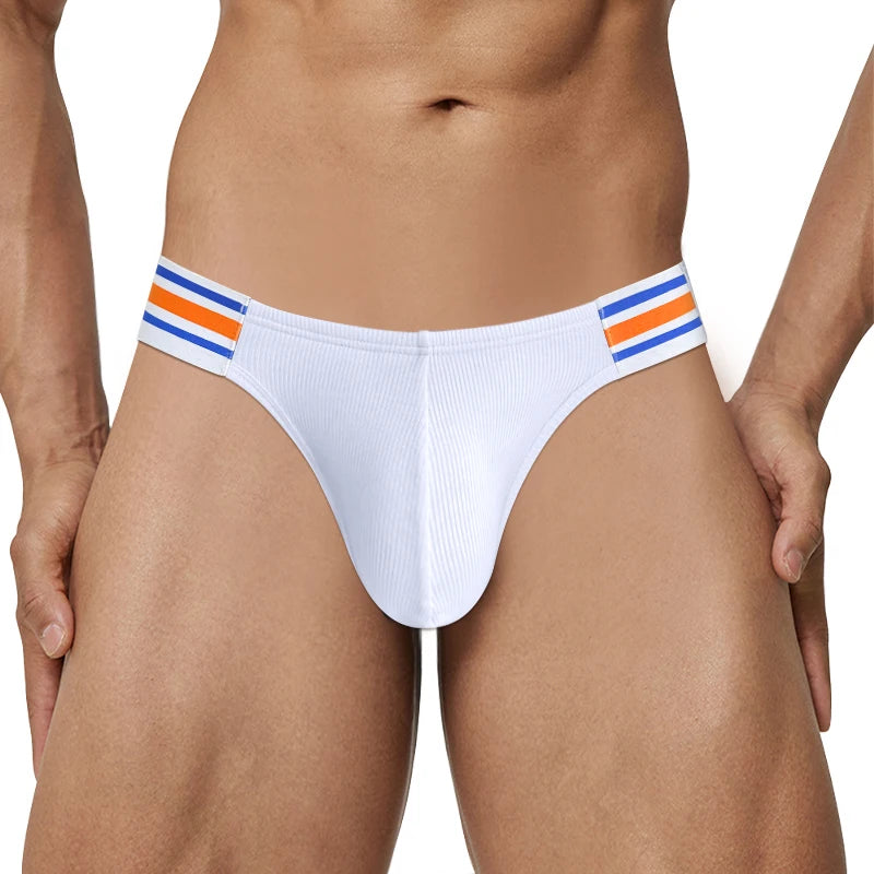 Sea Blue Striped Men's Cotton Bikini Briefs Pack