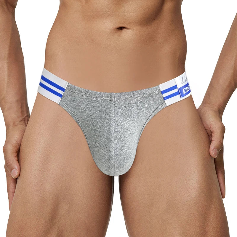 Sea Blue Striped Men's Cotton Bikini Briefs Pack