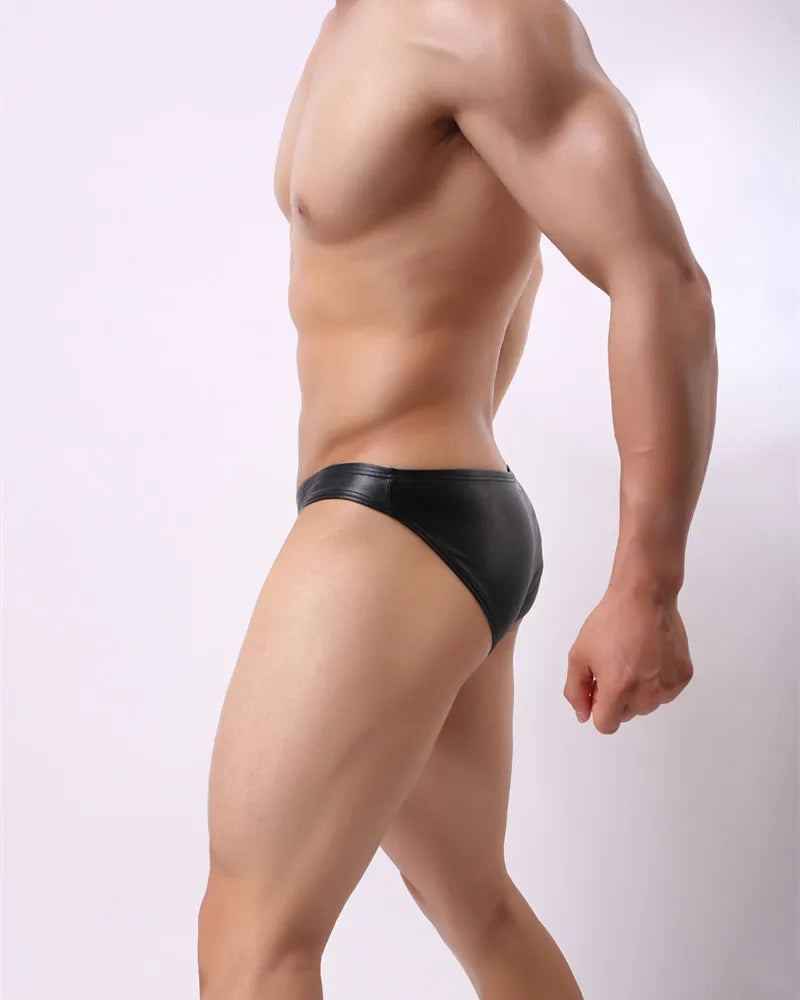 Men's Low-Rise Faux Leather Briefs