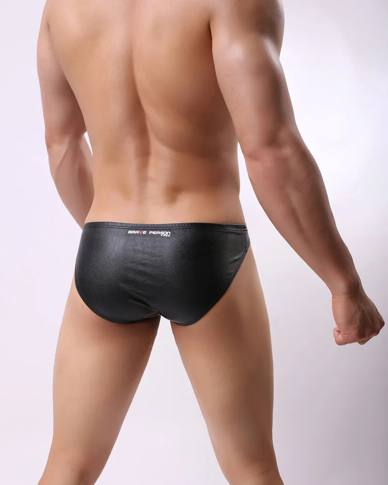 Men's Low-Rise Faux Leather Briefs