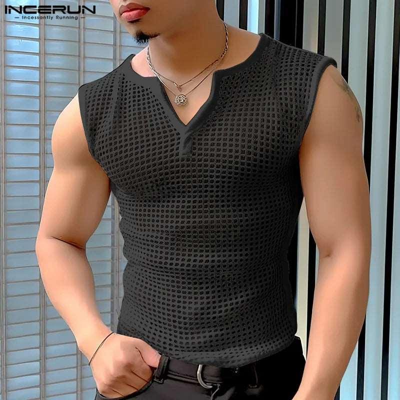 Men's Mesh Hollow Out V-Neck Tank Tops: Summer Streetwear