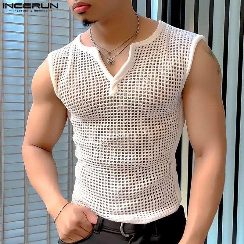 Men's Mesh Hollow Out V-Neck Tank Tops: Summer Streetwear