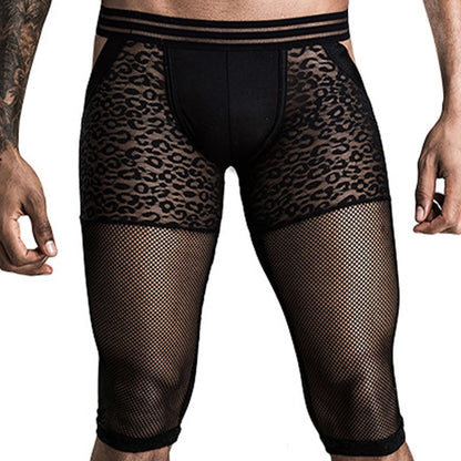 Men's Mesh Leopard Knee-Length Boxer Briefs