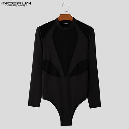 Men's Mesh Panel Long Sleeve Bodysuit