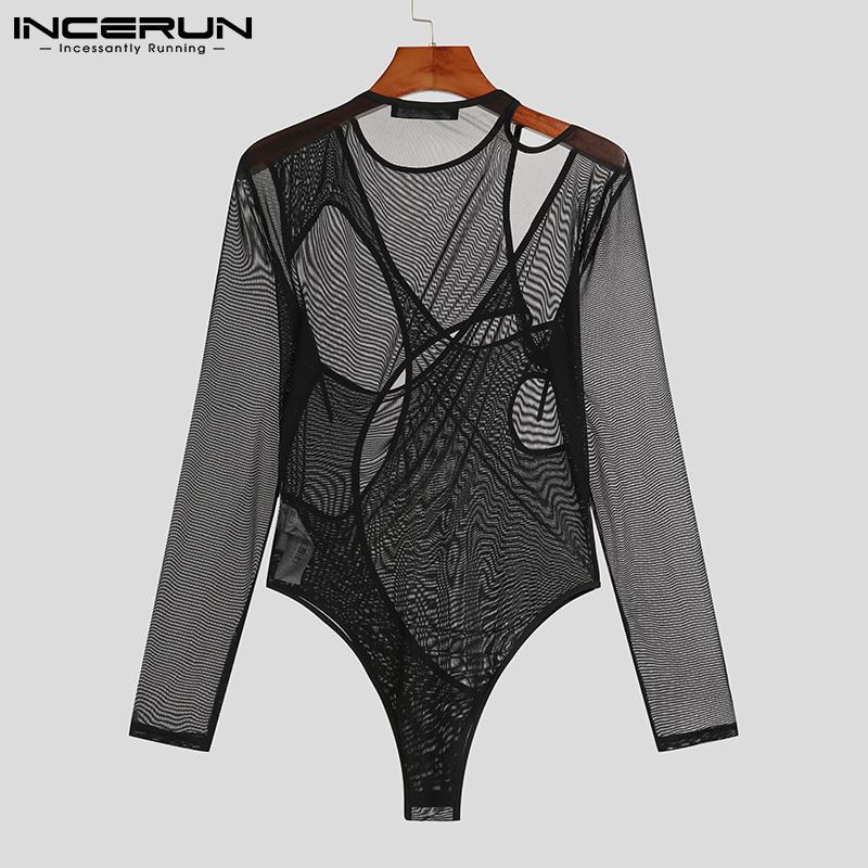 Men's Mesh Panel Long Sleeve Bodysuit