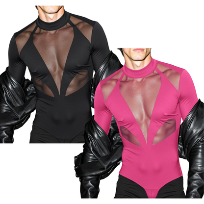 Men's Mesh Panel Long Sleeve Bodysuit