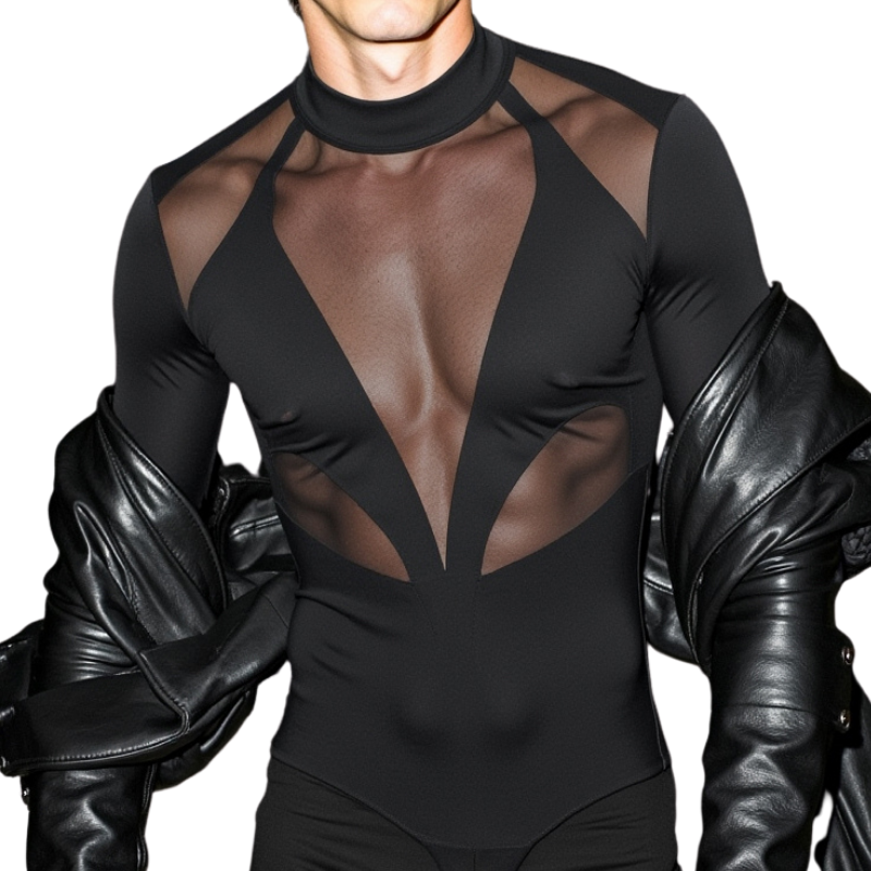 Men's Mesh Panel Long Sleeve Bodysuit