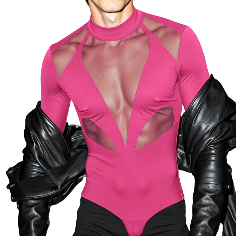 Men's Mesh Panel Long Sleeve Bodysuit