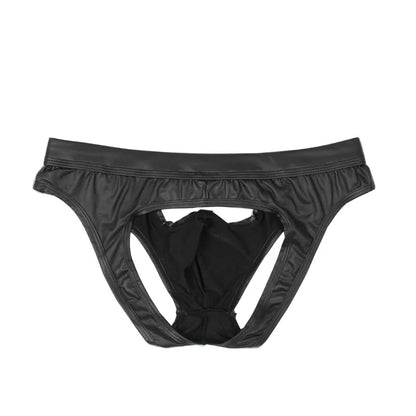 Men's Metal Ring Backless Faux Leather Briefs