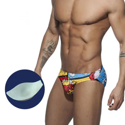 Men's Nylon Quick Dry Cartoon Swimming Briefs