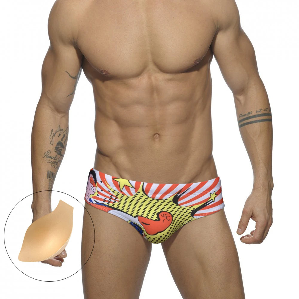 Men's Nylon Quick Dry Cartoon Swimming Briefs