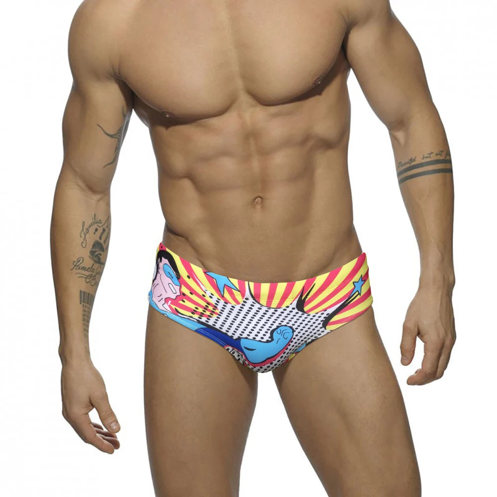 Men's Nylon Quick Dry Cartoon Swimming Briefs