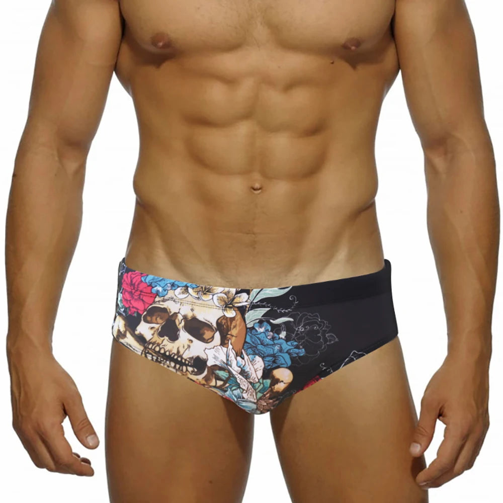 Men's Nylon Quick Dry Cartoon Swimming Briefs