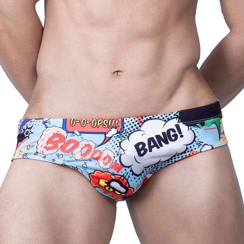 Men's Nylon Quick Dry Cartoon Swimming Briefs