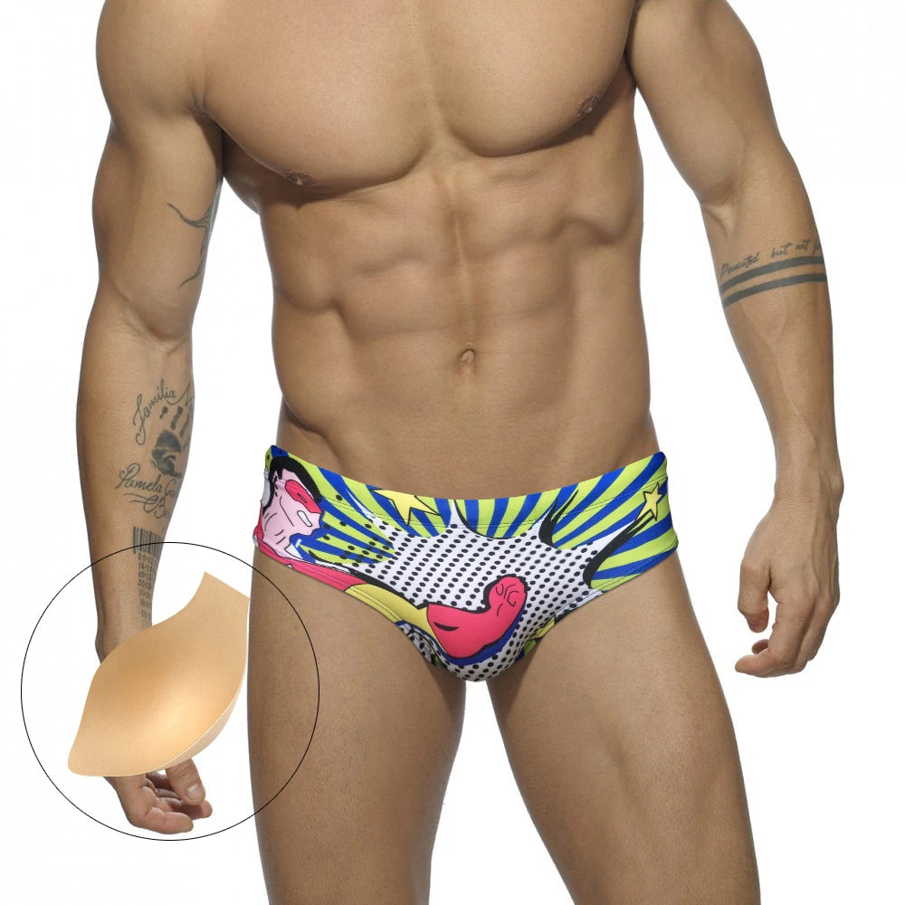 Men's Nylon Quick Dry Cartoon Swimming Briefs