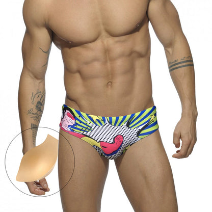 Men's Nylon Quick Dry Cartoon Swimming Briefs