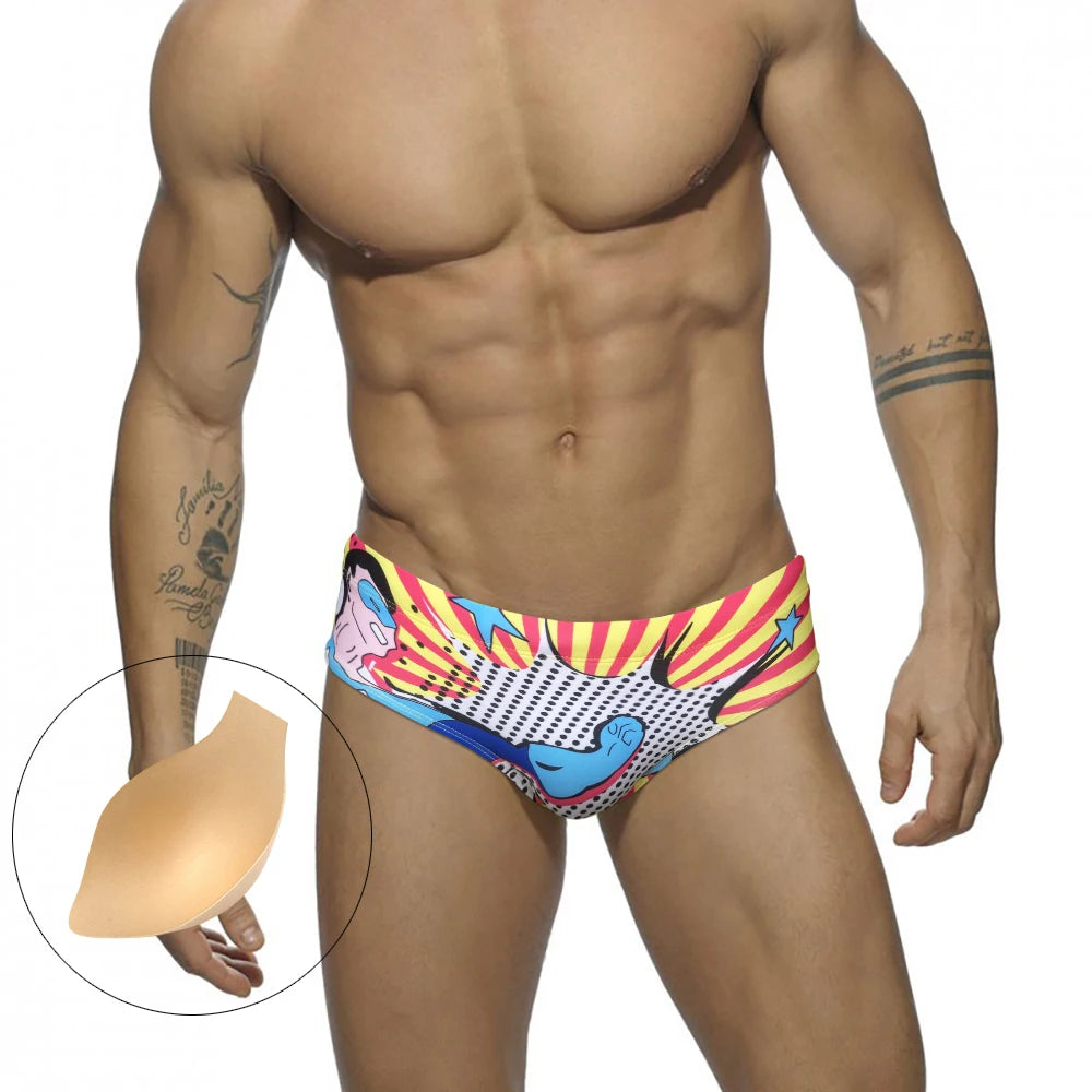 Men's Nylon Quick Dry Cartoon Swimming Briefs