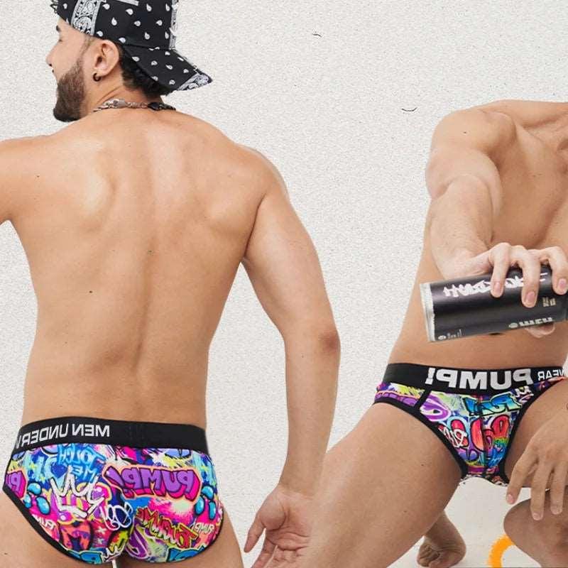 Men's Sexy Graffiti Briefs: Low Waist Butt Lifter