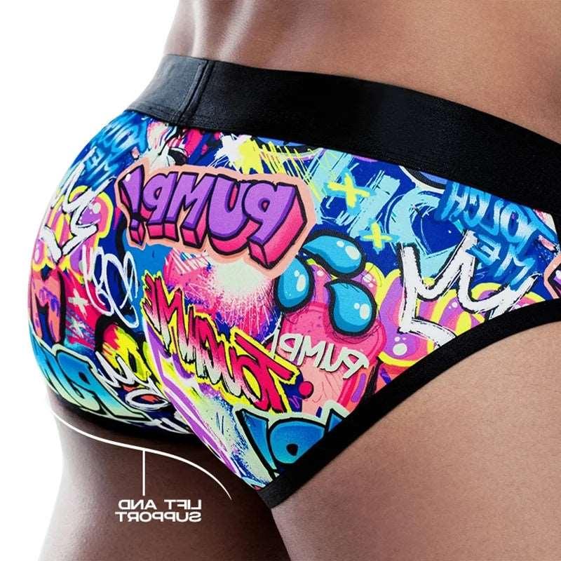 Men's Sexy Graffiti Briefs: Low Waist Butt Lifter