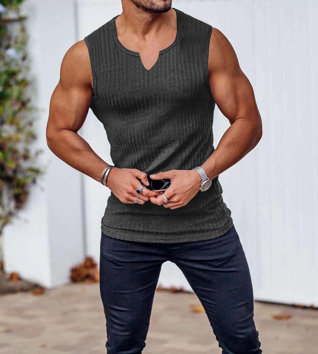 Men's Summer V-Neck Gym Tank Top: Fitness Sleeveless Shirt