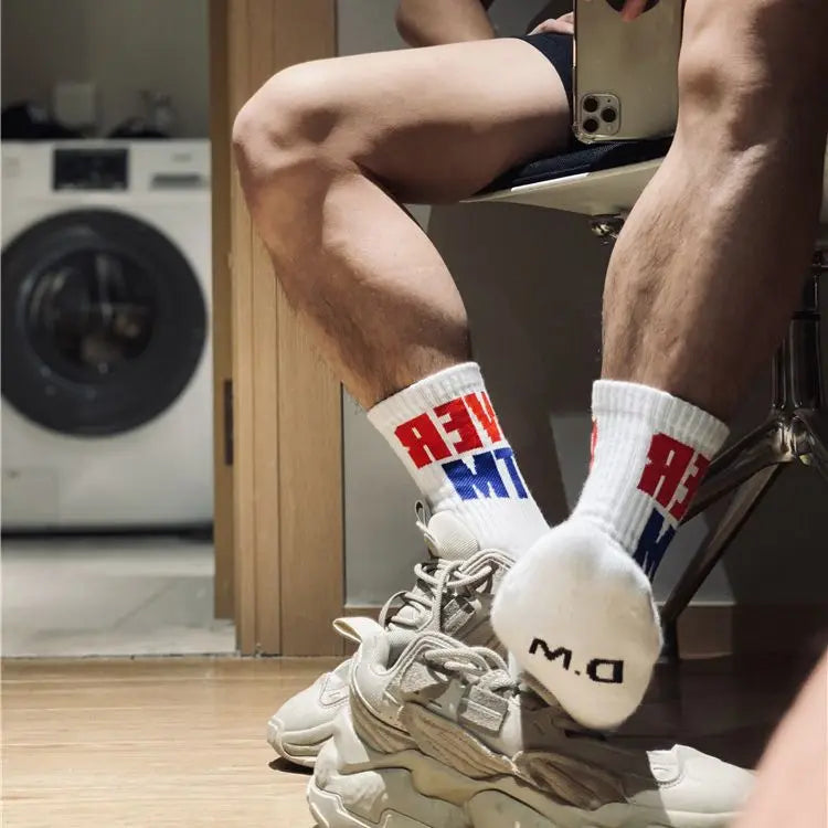 Men's White Letter Socks