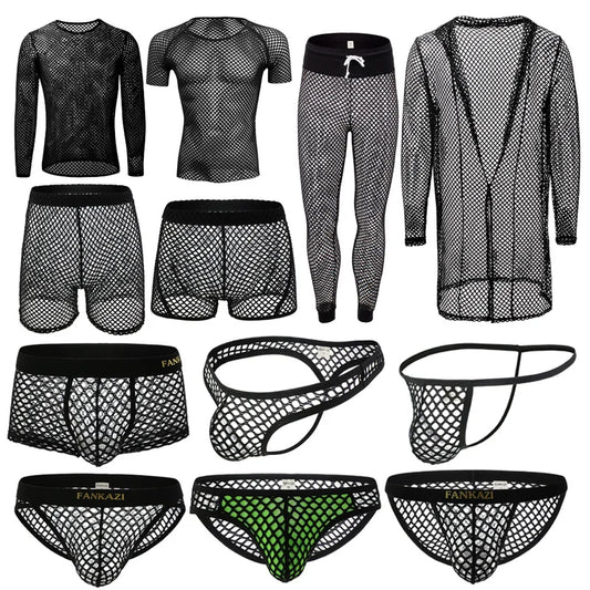 Mens Transparent Fishnet Set