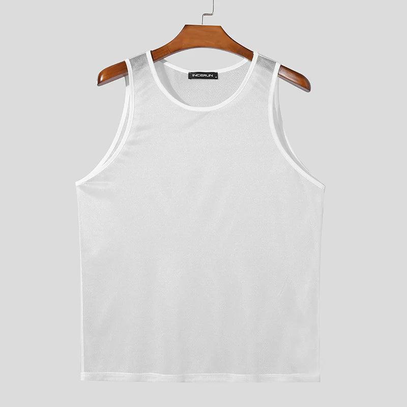 Mesh Sleeveless Tank Tops: Casual White Summer Wear