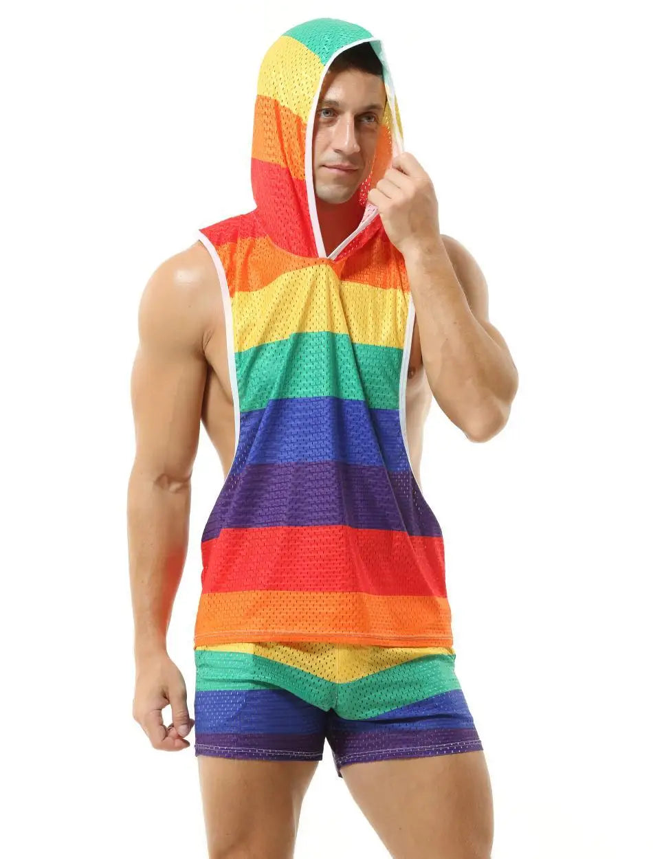 New Rainbow Hooded Men's Tank Tops