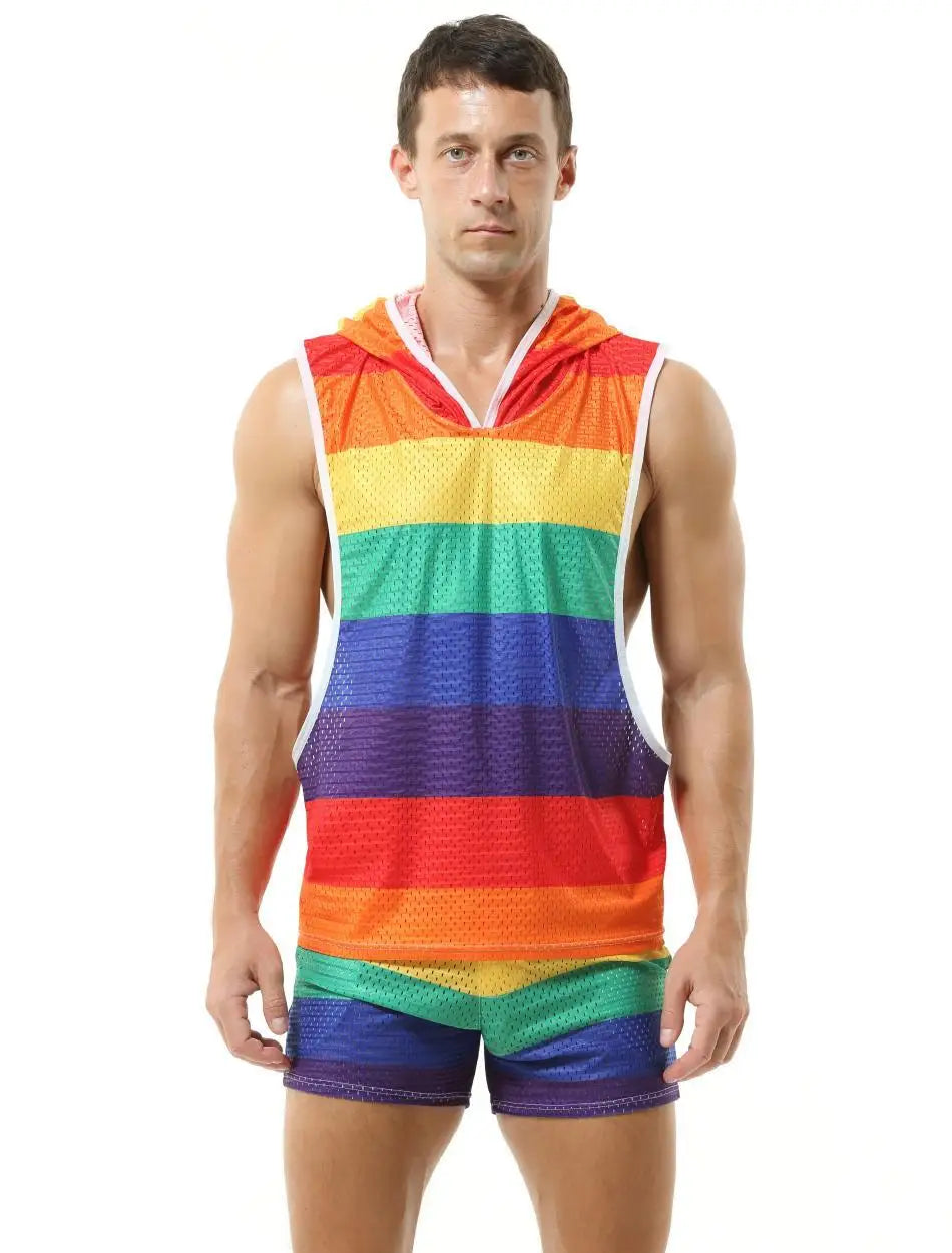 New Rainbow Hooded Men's Tank Tops